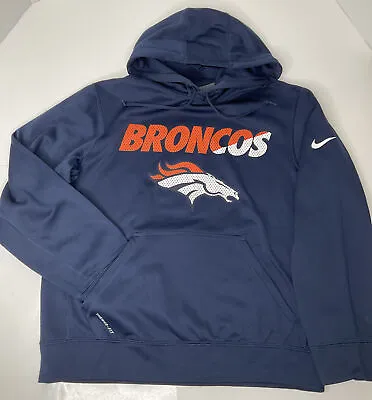 NIKE Denver Broncos Hoodie Therma-Fit Pullover Kangaroo Pocket Size Small Navy • $19.99