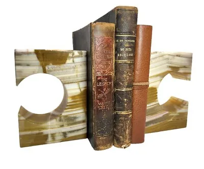 Pair Of Vintage Italian Modernist Cream Book-matched Marble Onyx Stone Bookends • $295