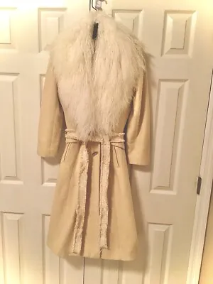 IRVAMA -CARMEL CASHMERE & Mongolian Lamb Fur Collar 🕊SMALL 🕊NEW-VINTAGE ✨ • $333