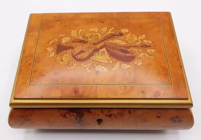 Vintage Italian Inlaid Wooden Jewelry Music Box W Violin Play“Torna A Surriento” • $115