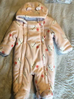 £3 • Buy M&S Baby Girl Thick Winter Fleece Snowsuit Pramsuit Age 0-3 Months