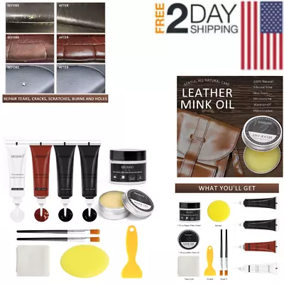 Leather Repair Kit For Furniture Vinyl Repair Kit Dye With Mink Oil Repair Gel • $24.50