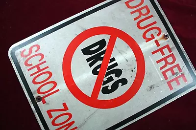 ** Vintage Drug-free School Zone Original Sign Metal Reflective Retired ** • $135