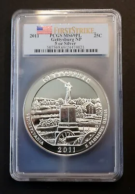 2011 Gettysburg ATB 5 Oz. Silver Coin PCGS MS69 PL First Strike Nice • $255