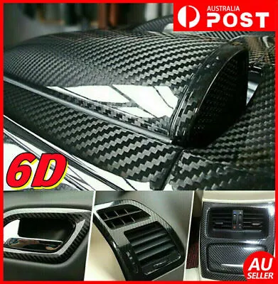 6D 50cm X1.52M Gloss Black Carbon Fibre Fiber Vinyl Car Wrap Air Release Film AU • $13.99