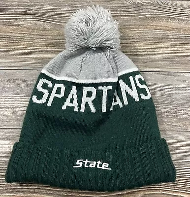 Michigan State Spartans Youth Winter Knit Hat Green/Grey Cuffed Pom Pom • $8