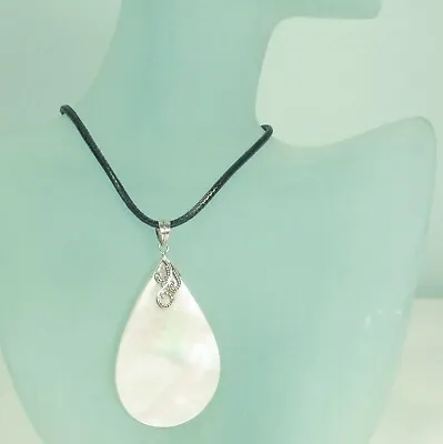 Teardrop White Mother Of Pearl Shell Handmade Pendant Sterling Silver Necklace • $15.99
