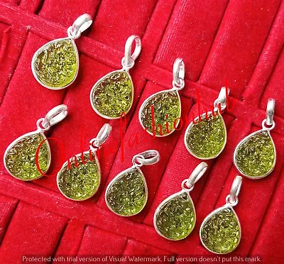 Moldavite Glass 925 Sterling Silver Plated Lot 10 PCs Bezel Pear Shape Pendants • $22.57