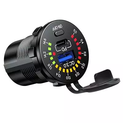 Car Fast Charger Socket Power Outlet QC 3.0 + PD Type-C Dual USB LED Voltmeter • $13.29