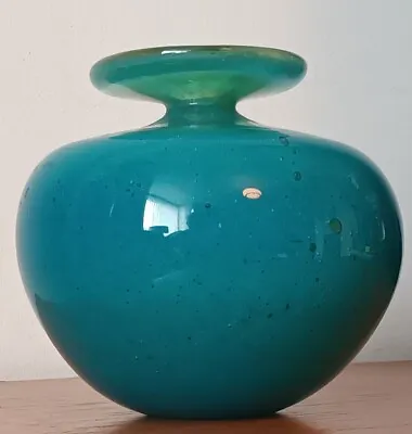 Vintage Mid Century Turquoise Blue Mdina Glass Globe Vase • £24.99