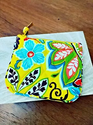Vera Bradley Wallet Marigold Yellow Floral Quilted Cotton Zip Pouch  5  X 4  • $18