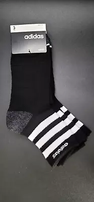 Adidas Men's 3pk High Quarter Socks With Logo Size 6-12 Black White NWT • $14