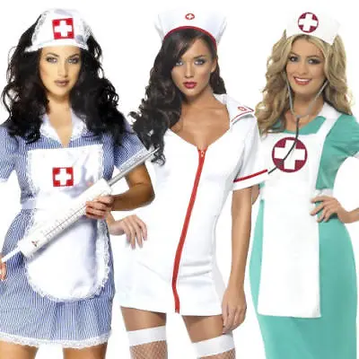 £21.99 • Buy Sexy Nurse Costume Ladies Uniform Fancy Dress Doctors ER Womens Outfit + Hat NEW