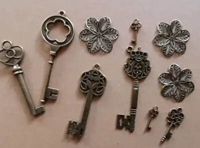 Key & Flower Metal Embellishments Adornments - Scrapbook Craft Junk Journal • £5.20