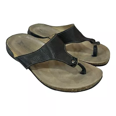 MEPHISTO Dark Brown Sz 38 (7.5) Leather T Strap Thong Flip Flop Sandals • $29.99