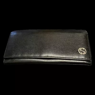 Authentic Vintage Gucci Black Leather Long Wallet (women's Designer) • $129