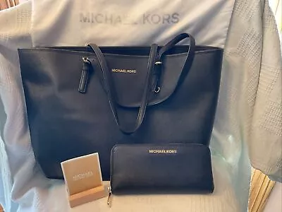 Michael Kors Large Black Leather Laptop Tote Gold Hardware W  • $41