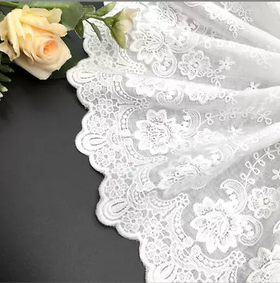 8.5 /21.5cm Broderie Anglaise Flat Lace Trim Cotton Eyelet Flowers White By Yard • £18.97