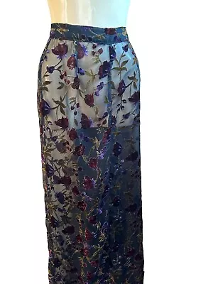 Women's Maxi Skirt Sheer Floral Burnt Out Velvet Boho Hippie Witchy Grunge S-M • $18