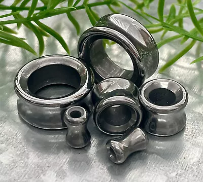 PAIR Hematite Stone Tunnels Hemitite Organic Gauges Earlets Plugs Body Jewelry • $14.95