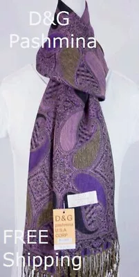 DG Pashmina Scarf Wrap Shawl Paisley Purple Black Green Silk & Cashmere.Women's  • $12.99