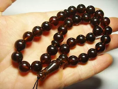 Amber Tesbih Islam Prayer Beads Natural Baltic Amber 33 Beads Masbaha Pressed • $75.64