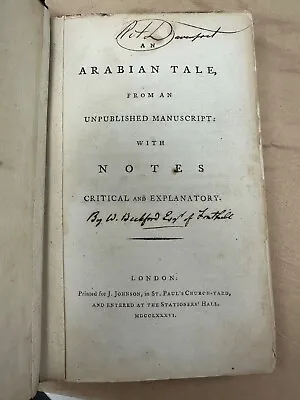 1786 - [Vathek.] An Arabian Tale From An Unpublished Manuscript • $2900