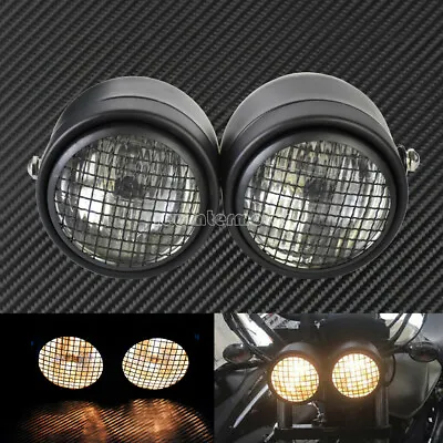 Grid Universal Twin Headlight Motorcycle Double Dual Lamp Street Fighter Racer • $42.74