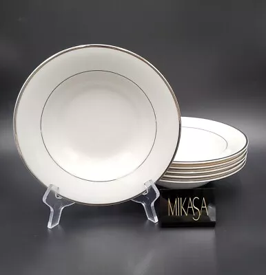 Mikasa CAMEO PLATINUM Set(s) Of 6 Rim Soup Bowls MINT Silver On White • $64.88