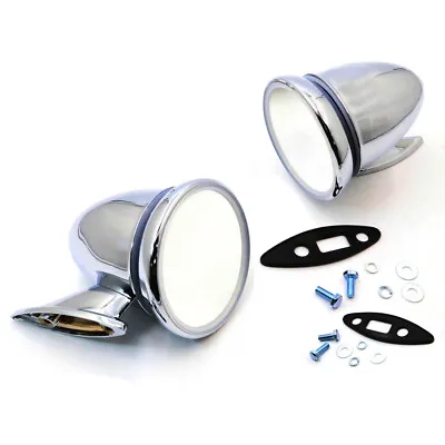 $91.35 • Buy Chrome Torpedo Bullet Style Wing Door Mirrors Pair For Vintage Car Classic Model