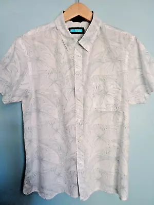 Vintage Cotton Hawaiian Shirt. White Blue Palm Tree Design Print. M/L • £10