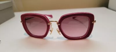 MIU MIU Noir Rasberyy Pink Suede Leather Sunglasses • $185