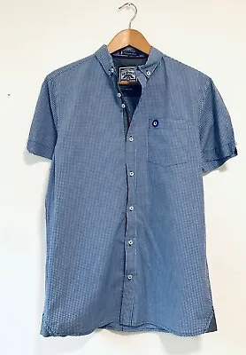 LE SHARK THE ORIGINAL Mens Blue Check Shirt Mod Shirt Size M Slim 38” 60s Top • £6.49