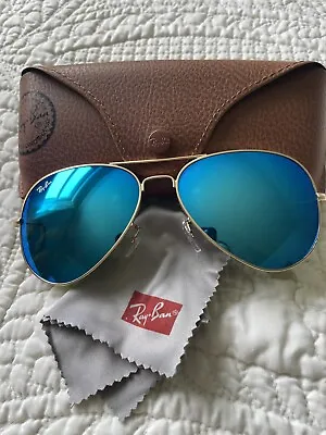 Ray Ban Sunglasses Aviator 62 Mm Gold Frame  / Blue Mirrored • $30