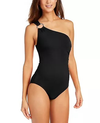 Michael Kors BLACK Embellished One-Shoulder Underwire One-Piece Swimsuit US 14 • $61.20