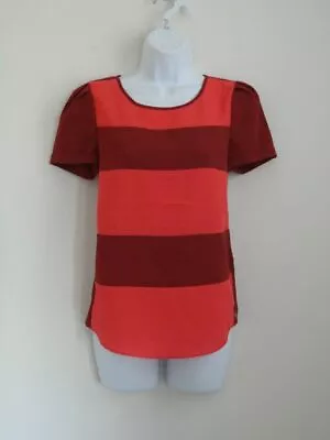 NWT MAISON SCOTCH Burgundy Stripe Short Sleeve Blouse Top XS • $25.49