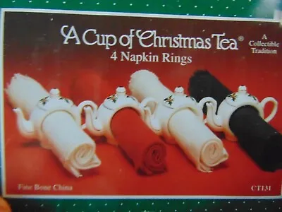 A Cup Of Christmas Tea   4 Napkin Rings     Fine Bone China  Ct131 • $15