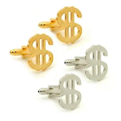 DOLLAR SIGN CUFFLINKS Money Currency Symbol $ NEW W GIFT BAG Wedding Silver Gold • $10.95