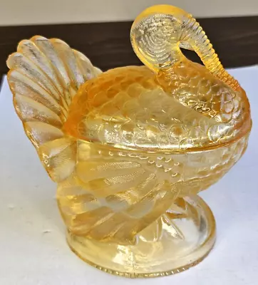 Vintage LE Smith Turkey Amber/Orange Glass Covered Candy Dish - Nice! • $19.99