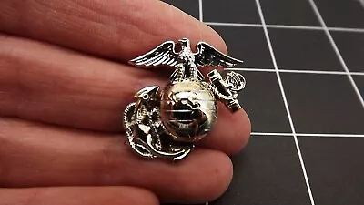 Lapel Pin NEW USMC Marines Emblem B2 Left Collar Gold Silver 1  TWO TONE • $8.95