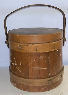 Antique Wooden Firkin Bucket W/Lid Sugar Bucket Pantry Storage • $71.20