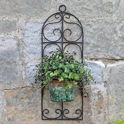 Garden Scroll Metal Single Plant Pot Holder - Wall Mounted Brown Distressed • £19.99