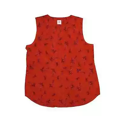 CABI $86 Sketchbook Floral Sprig Ruffled Collar Sleeveless Blouse Red Large • $17.99