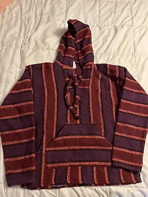 Mexican Poncho Baja Hoodie Surfer Skater Rug Pullover Red Large Hoodie • $15