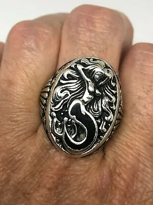 Vintage Mermaid Ring Southwestern Black Inlay Size 10 • $44