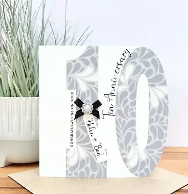 Personalised Handmade Tin 10th Wedding Anniversary Card • £5.49