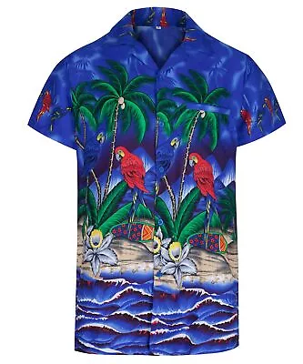 Mens Hawaiian Shirt Stag Fancy Dress Beach Party Aloha Summer Parrot Size S -2xl • £11.95