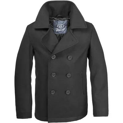 Brandit Classic Us Navy Pea Coat Warm Mens Marine Army Reefer Wool Jacket Black • $130.95