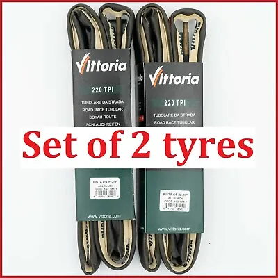 NOS PAIR VITTORIA PISTA CS TUBULAR TYRES VINTAGE TRACK OLD 700x22 BLACK 220 TPI • $179