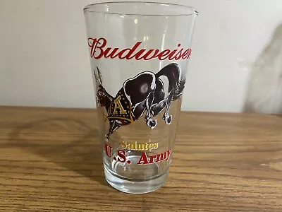 VTG Budweiser Salutes US Army Pint Beer Beverage Glass Kicking Donkey VTG • $5.50